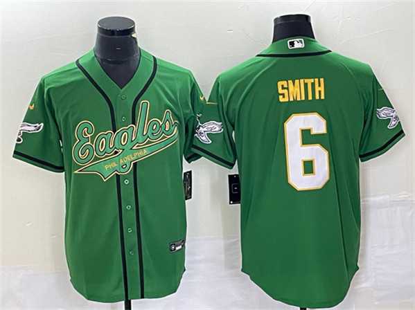 Mens Philadelphia Eagles #6 DeVonta Smith Green Gold Cool Base Baseball Stitched Jersey